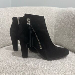 Sam Edelman Black Suede Heel Ankle Boots with Zipper